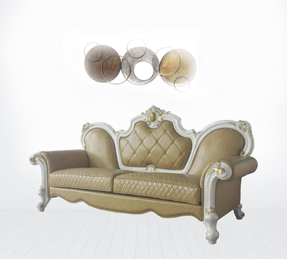 93" Butterscotch Faux Leather And Pearl Sofa With Five Toss Pillows By Homeroots | Sofas | Modishstore - 2
