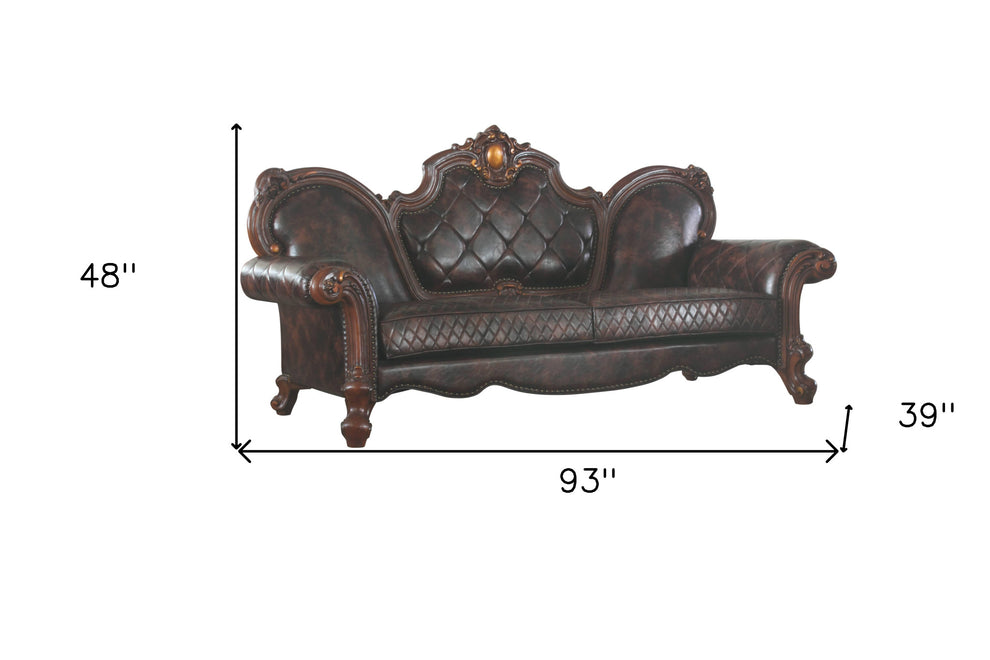 93" Dark Brown Faux Leather Sofa With Three Toss Pillows By Homeroots | Sofas | Modishstore - 5