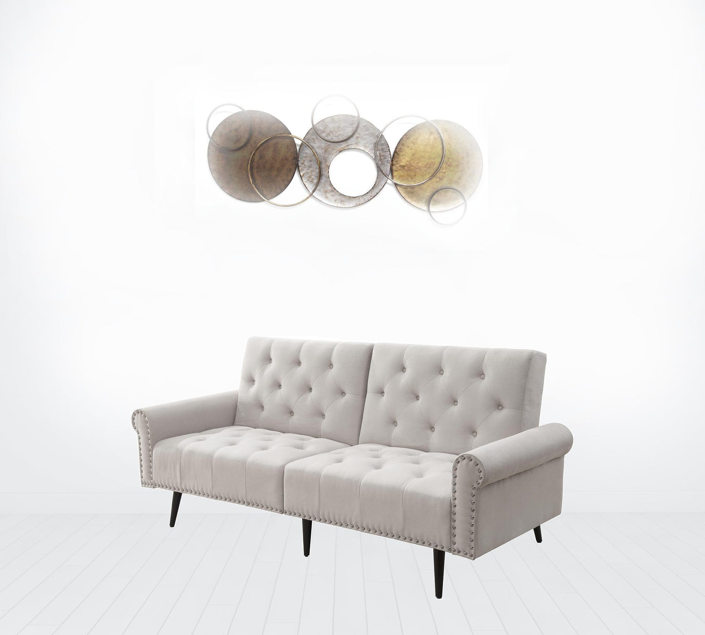 82" Beige Velvet And Black Sofa By Homeroots | Sofas | Modishstore - 3