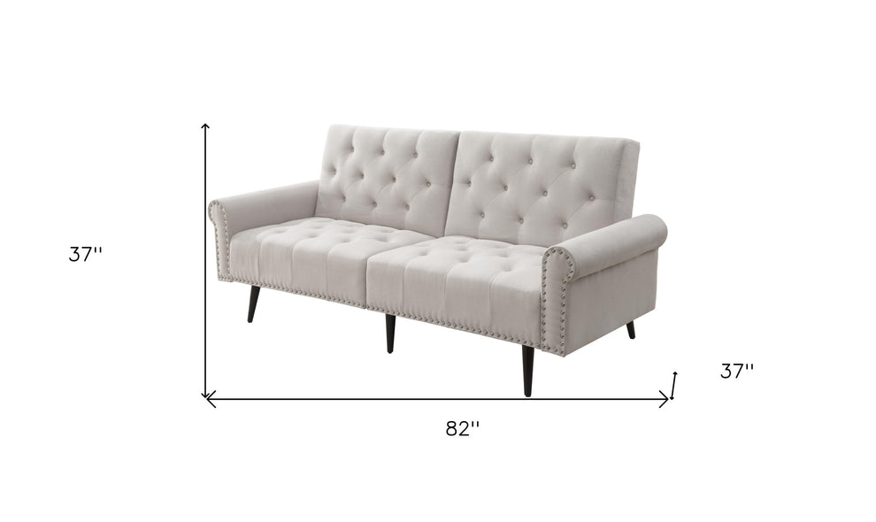 82" Beige Velvet And Black Sofa By Homeroots | Sofas | Modishstore - 6