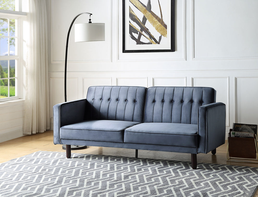 79" Dark Gray Velvet And Black Sleeper Sofa By Homeroots | Sofas | Modishstore - 7