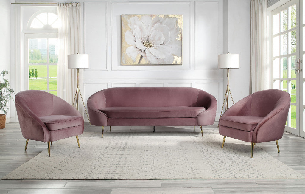 90" Pink Velvet And Gold Sofa By Homeroots | Sofas | Modishstore - 6