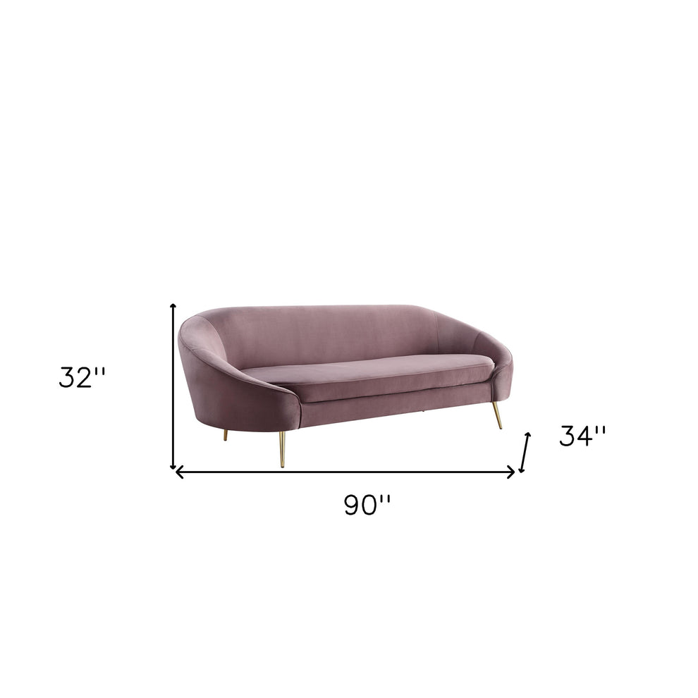 90" Pink Velvet And Gold Sofa By Homeroots | Sofas | Modishstore - 7