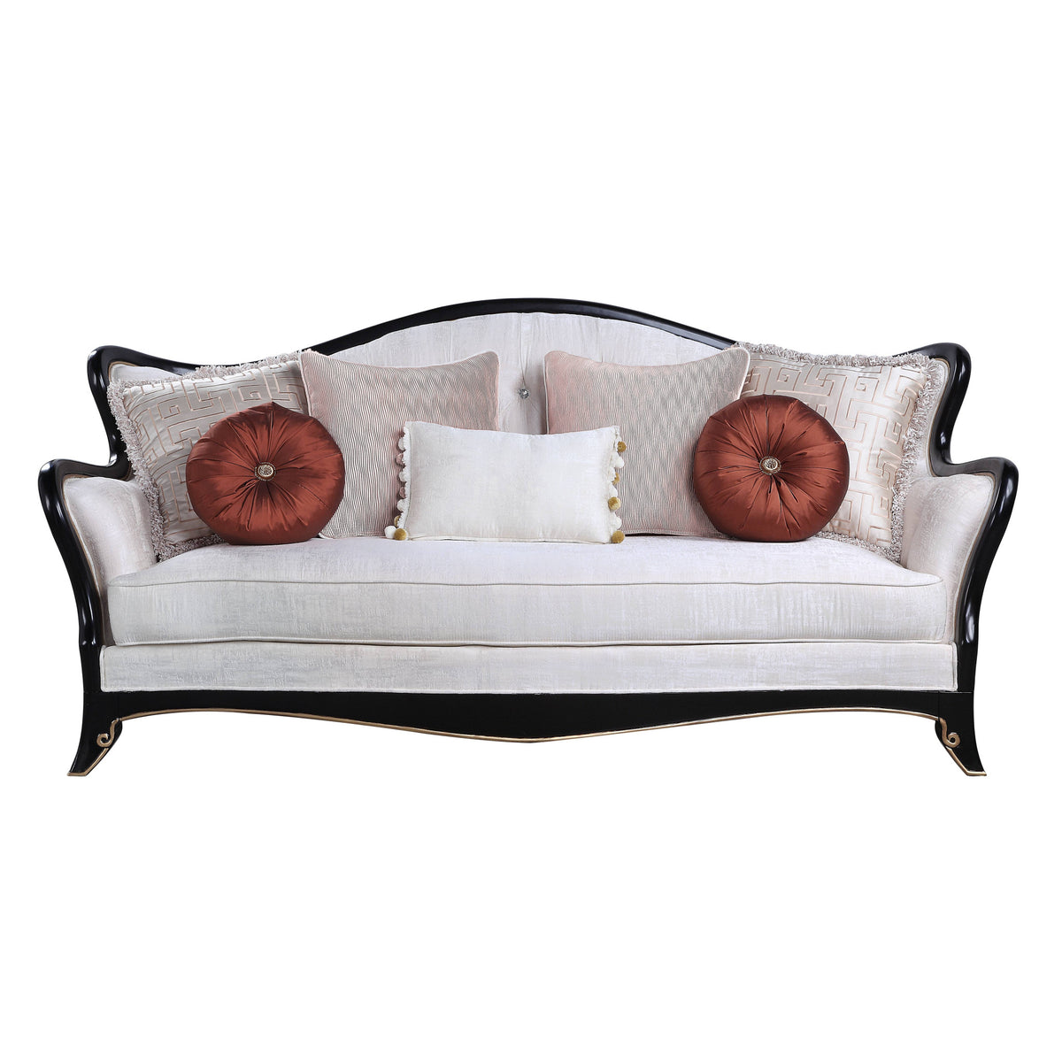 86" Beige And Black Sofa With Seven Toss Pillows By Homeroots | Sofas | Modishstore
