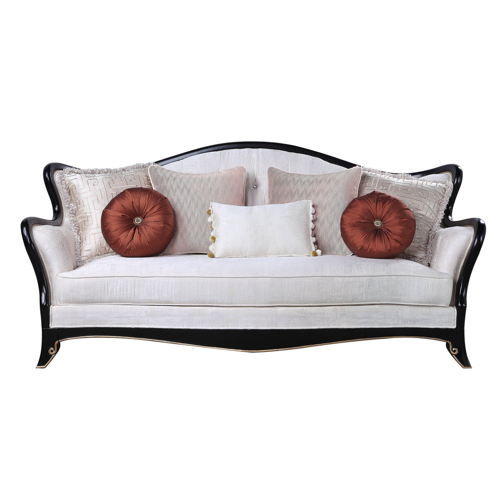 86" Beige And Black Sofa With Seven Toss Pillows By Homeroots | Sofas | Modishstore - 2