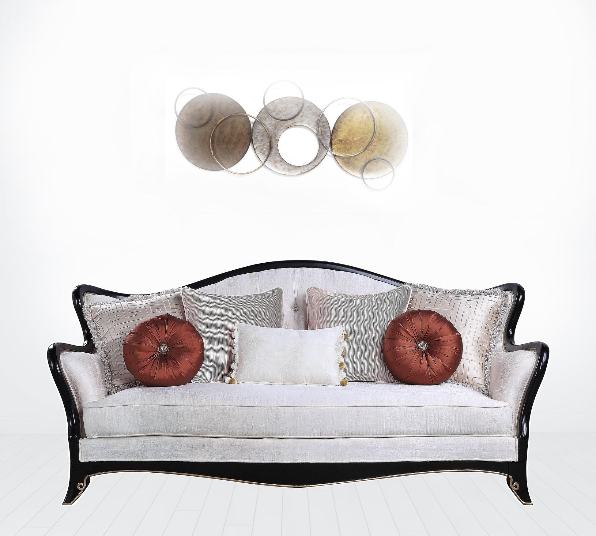 86" Beige And Black Sofa With Seven Toss Pillows By Homeroots | Sofas | Modishstore - 3