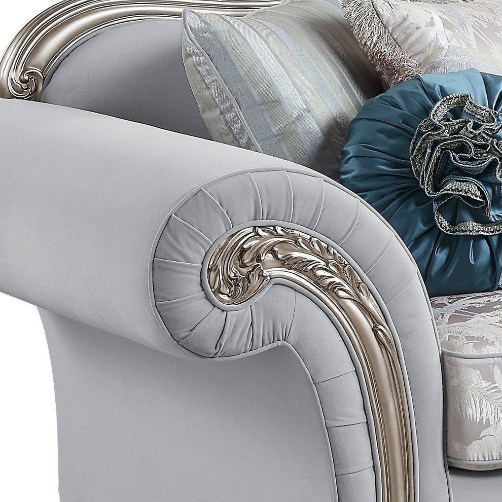 95" Light Gray Linen And Platinum Sofa With Eight Toss Pillows By Homeroots | Sofas | Modishstore - 5