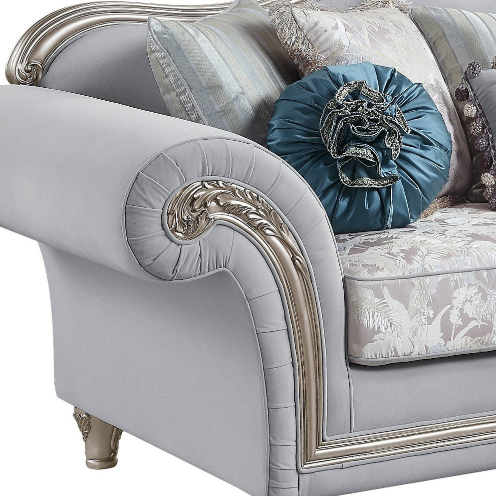 95" Light Gray Linen And Platinum Sofa With Eight Toss Pillows By Homeroots | Sofas | Modishstore - 4