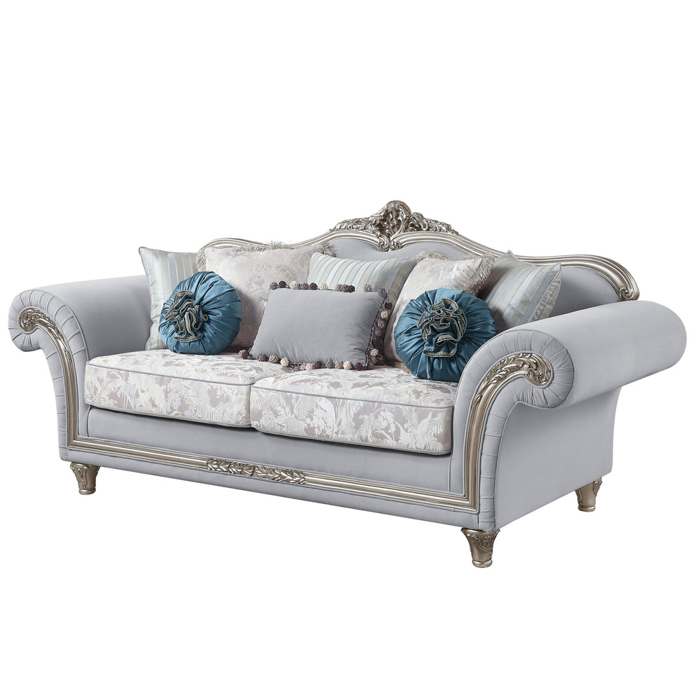 95" Light Gray Linen And Platinum Sofa With Eight Toss Pillows By Homeroots | Sofas | Modishstore - 2