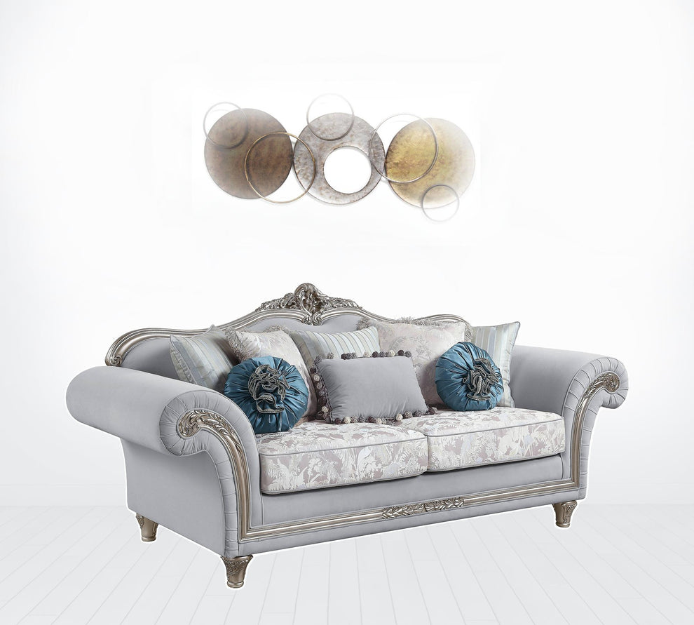 95" Light Gray Linen And Platinum Sofa With Eight Toss Pillows By Homeroots | Sofas | Modishstore - 3