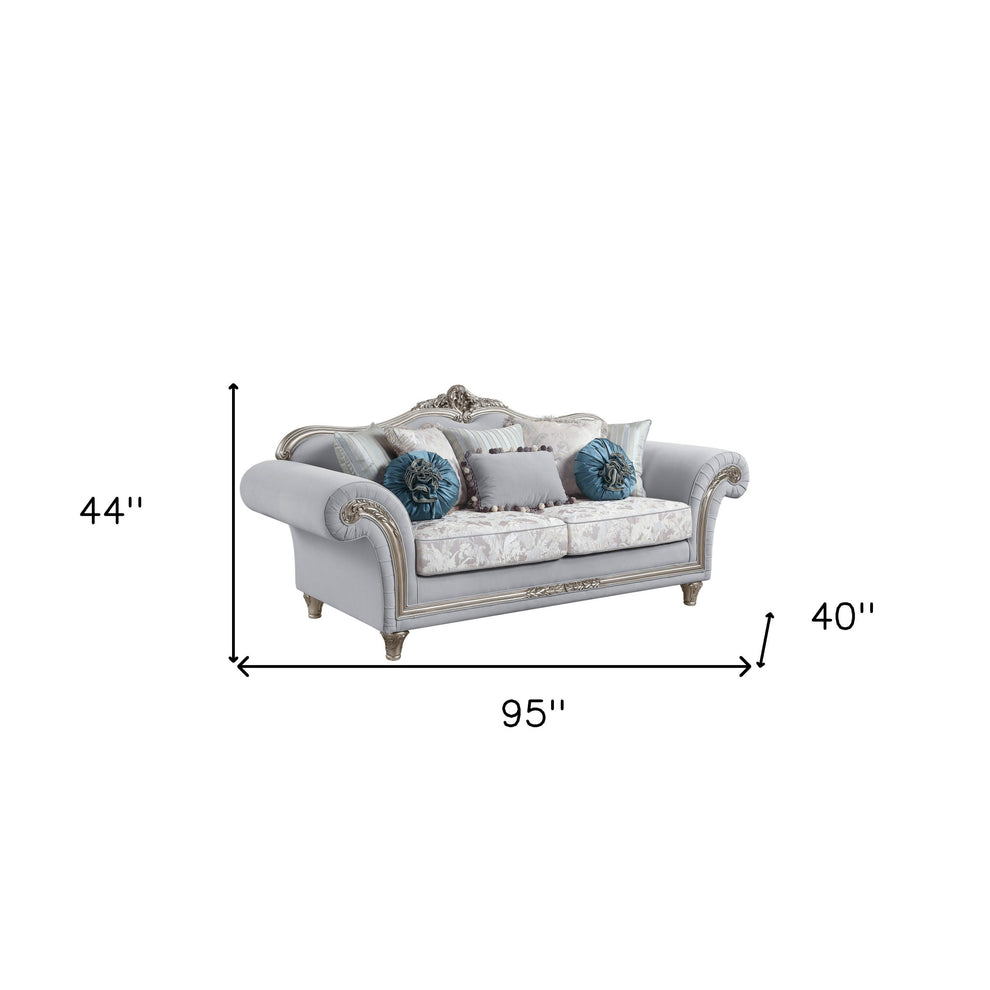 95" Light Gray Linen And Platinum Sofa With Eight Toss Pillows By Homeroots | Sofas | Modishstore - 6