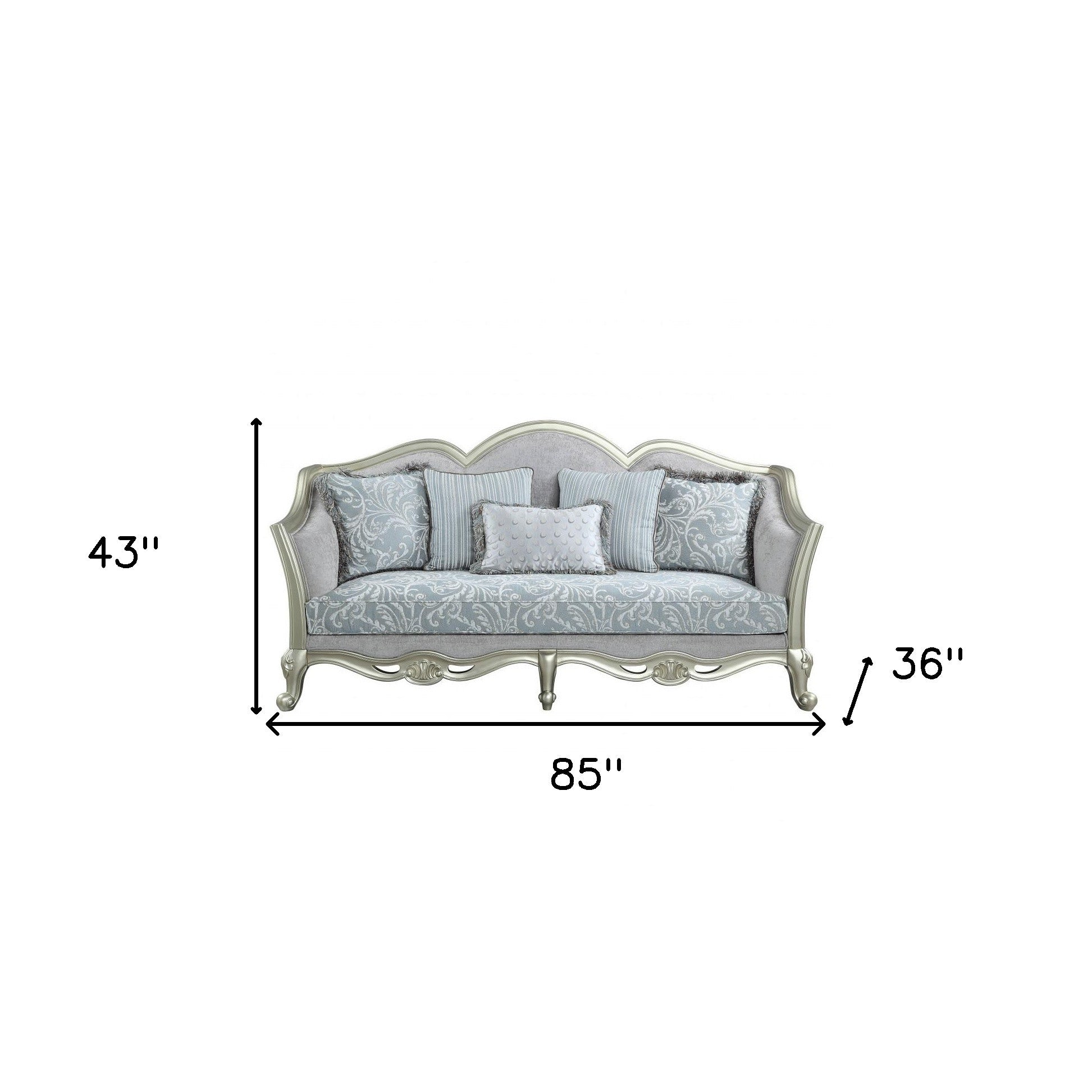 85" Light Gray Linen And Champagne Sofa With Five Toss Pillows By Homeroots | Sofas | Modishstore - 5