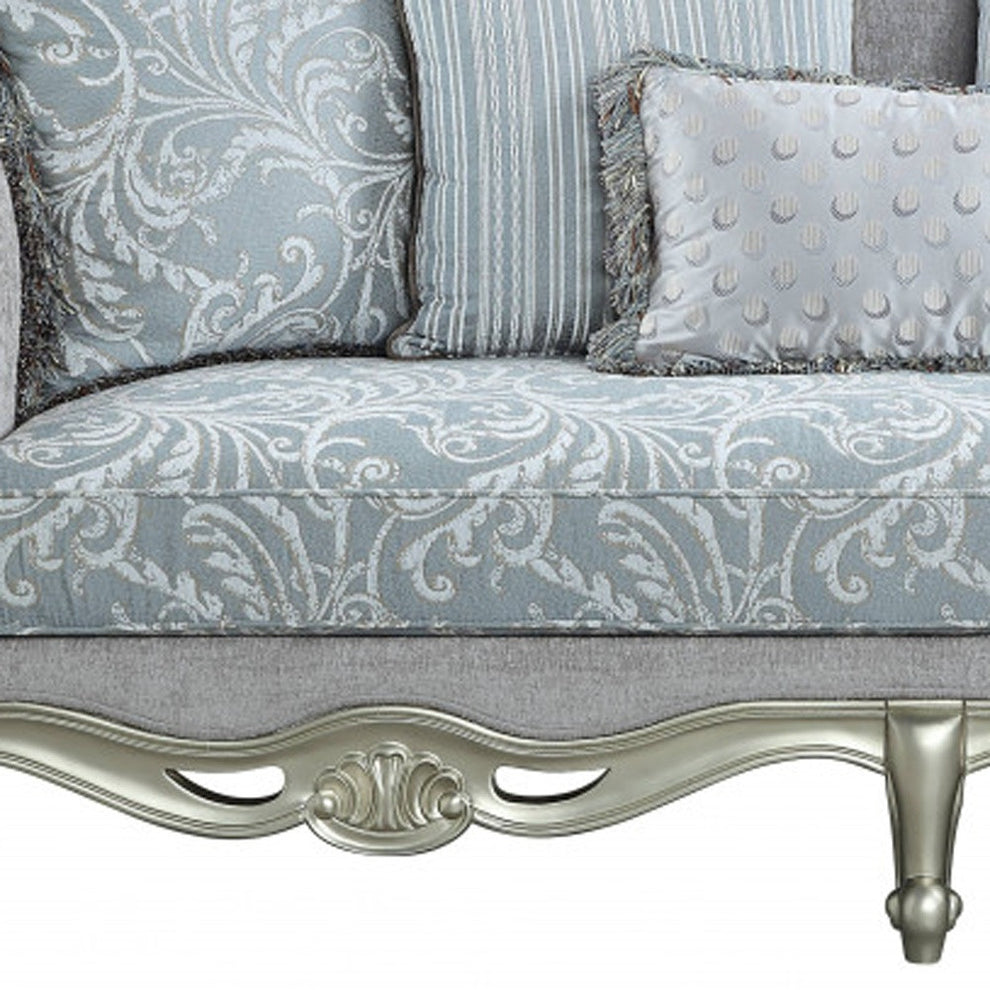 85" Light Gray Linen And Champagne Sofa With Five Toss Pillows By Homeroots | Sofas | Modishstore - 3