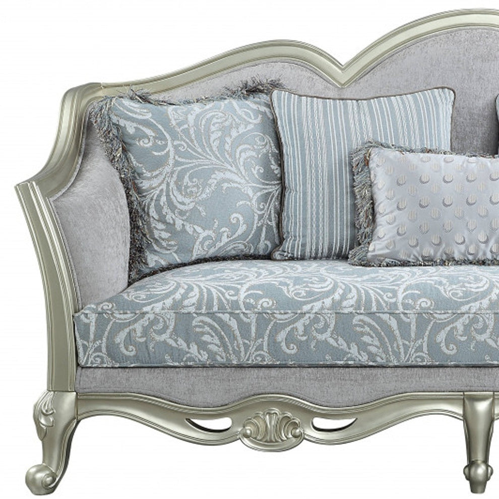85" Light Gray Linen And Champagne Sofa With Five Toss Pillows By Homeroots | Sofas | Modishstore - 4