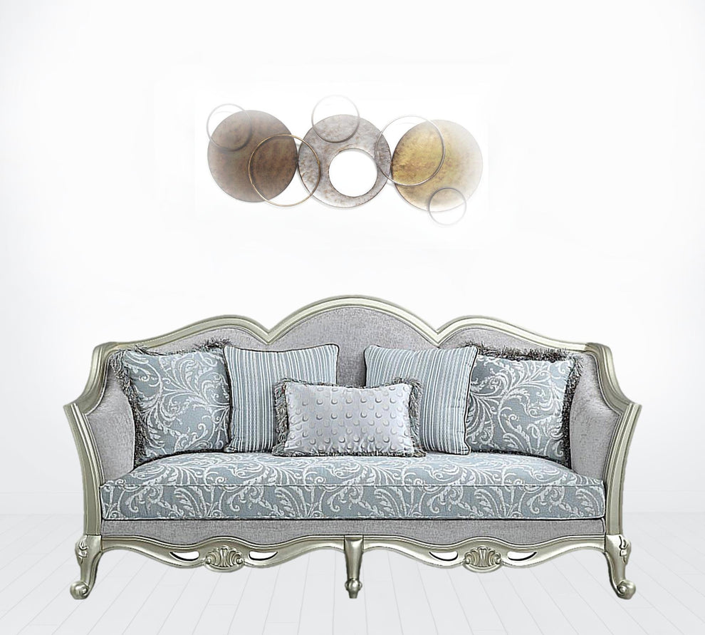 85" Light Gray Linen And Champagne Sofa With Five Toss Pillows By Homeroots | Sofas | Modishstore - 2