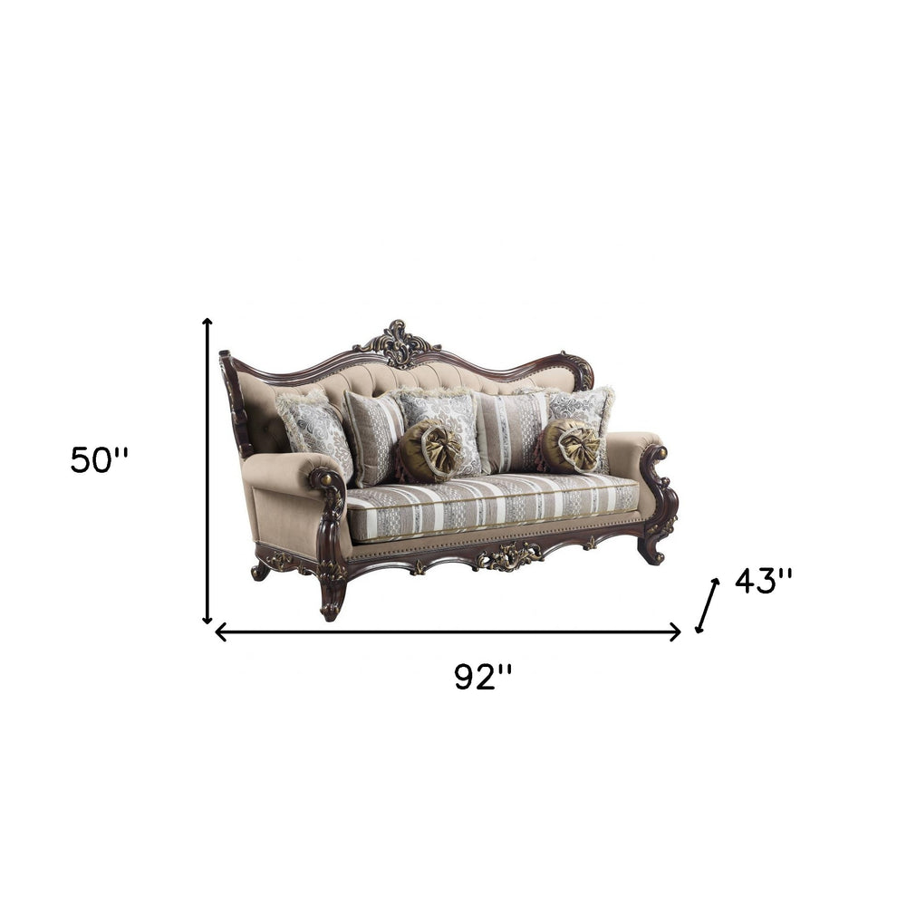 92" Brown Linen And Cherry Blossom Pink Sofa With Seven Toss Pillows By Homeroots | Sofas | Modishstore - 5