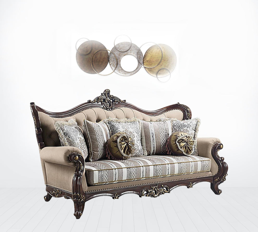 92" Brown Linen And Cherry Blossom Pink Sofa With Seven Toss Pillows By Homeroots | Sofas | Modishstore - 2
