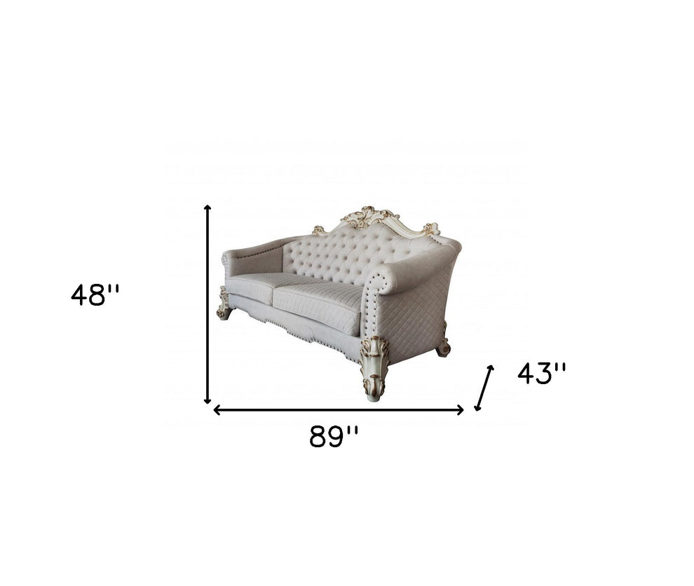 89" Ivory Velvet And Pearl Sofa With Six Toss Pillows By Homeroots | Sofas | Modishstore - 5
