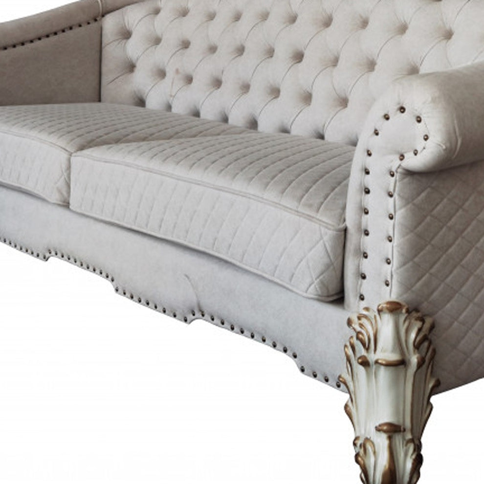 89" Ivory Velvet And Pearl Sofa With Six Toss Pillows By Homeroots | Sofas | Modishstore - 3