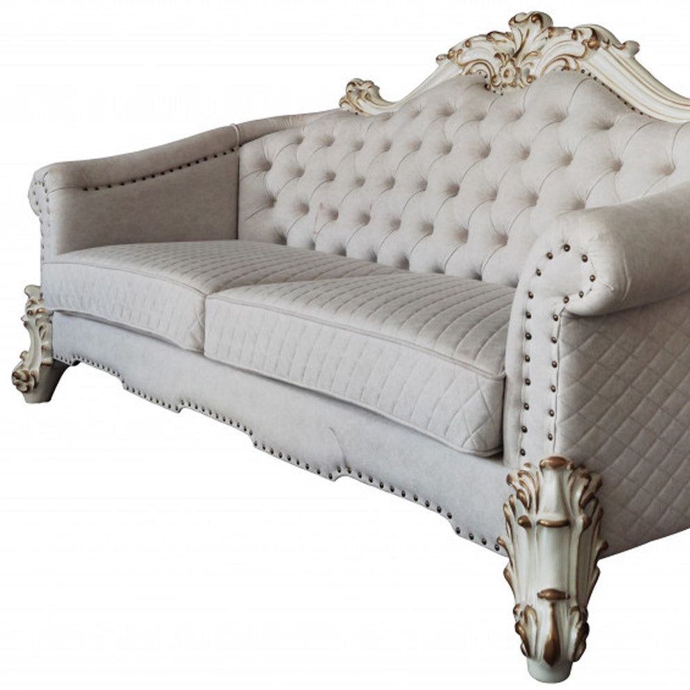 89" Ivory Velvet And Pearl Sofa With Six Toss Pillows By Homeroots | Sofas | Modishstore - 4