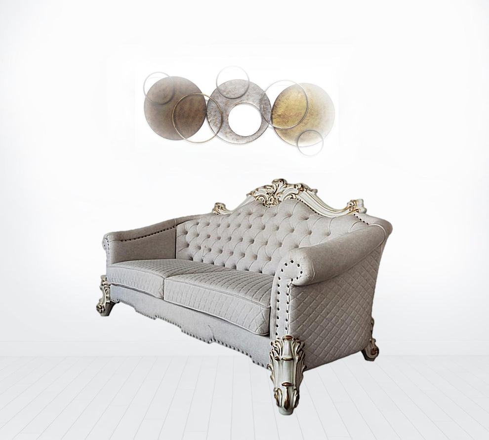 89" Ivory Velvet And Pearl Sofa With Six Toss Pillows By Homeroots | Sofas | Modishstore - 2