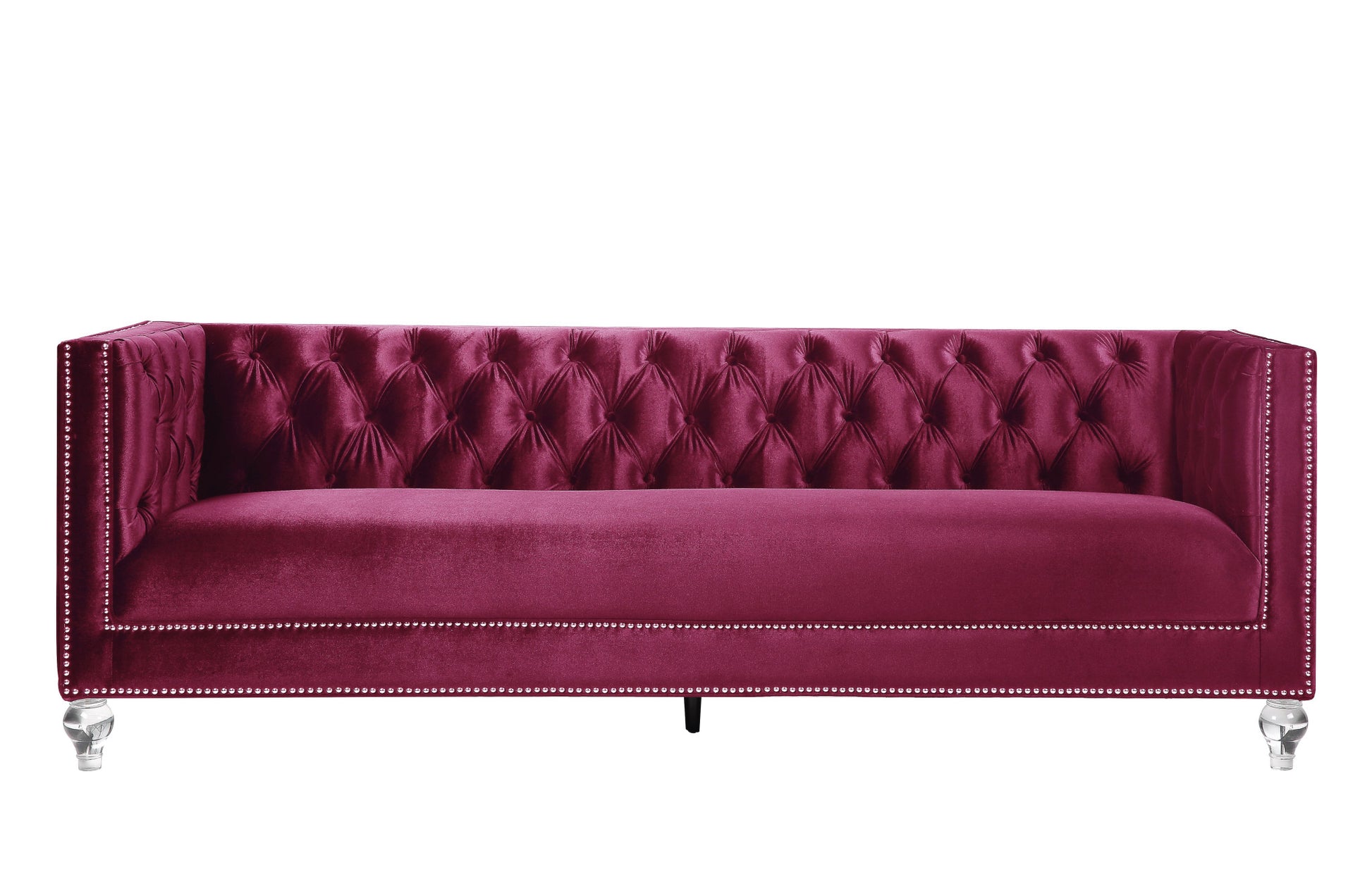 89" Burgundy Velvet And Black Sofa With Two Toss Pillows By Homeroots | Sofas | Modishstore