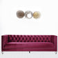 89" Burgundy Velvet And Black Sofa With Two Toss Pillows By Homeroots