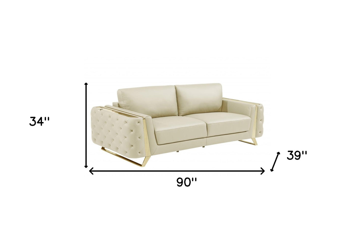 90" Beige Italian Leather And Gold Sofa By Homeroots | Sofas | Modishstore - 8