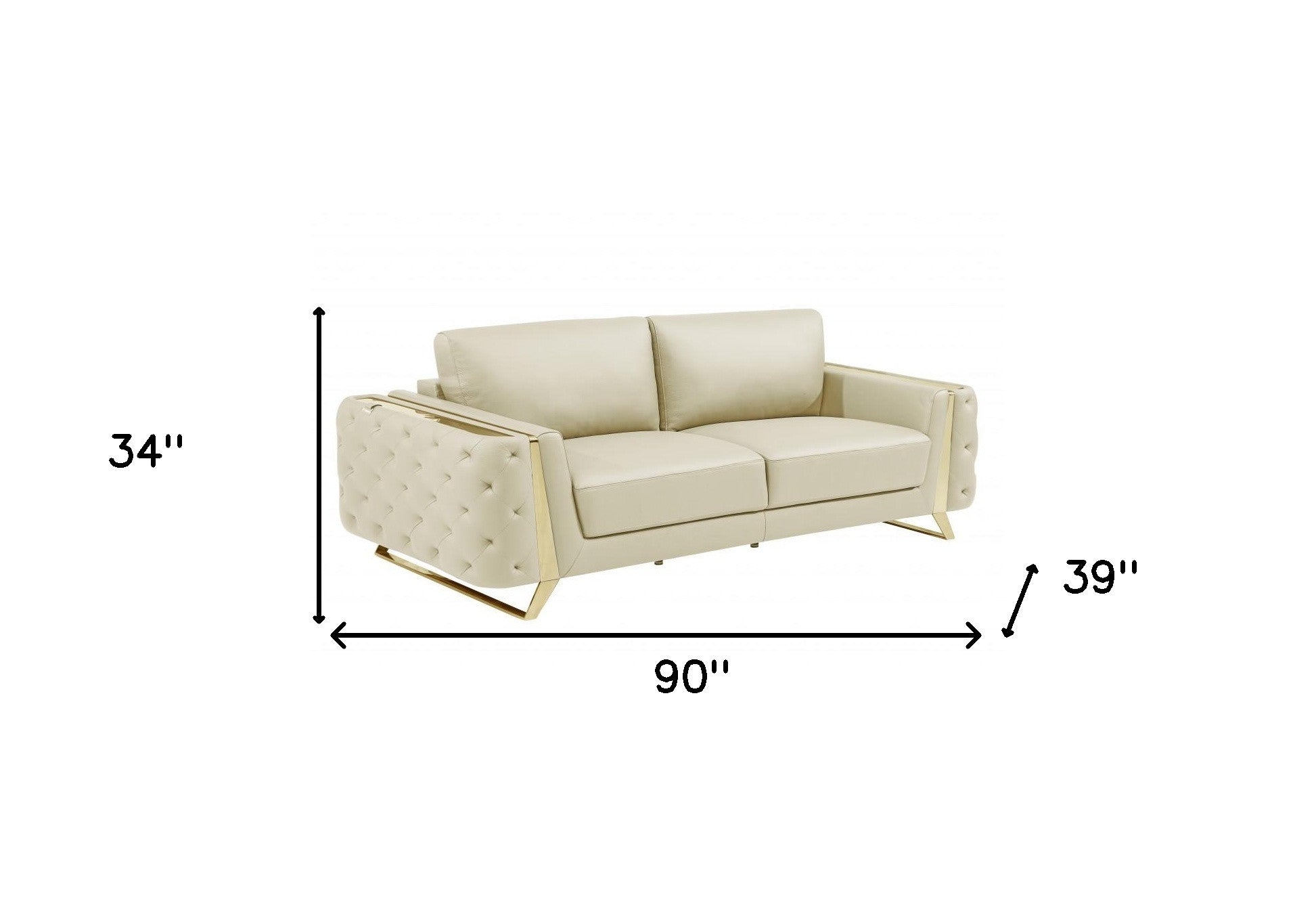 90" Beige Italian Leather And Gold Sofa By Homeroots | Sofas | Modishstore - 8