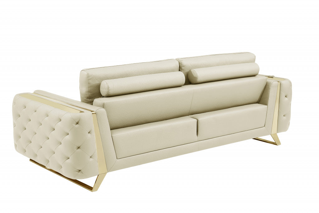 90" Beige Italian Leather And Gold Sofa By Homeroots | Sofas | Modishstore - 3