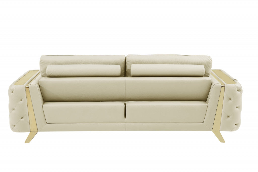 90" Beige Italian Leather And Gold Sofa By Homeroots | Sofas | Modishstore - 4