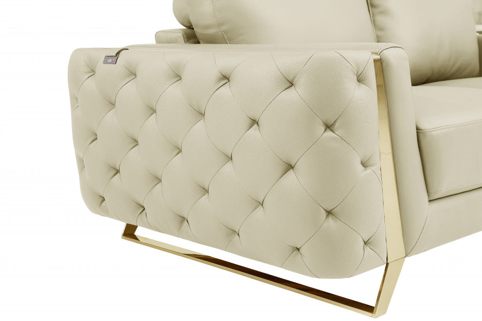 90" Beige Italian Leather And Gold Sofa By Homeroots | Sofas | Modishstore - 6