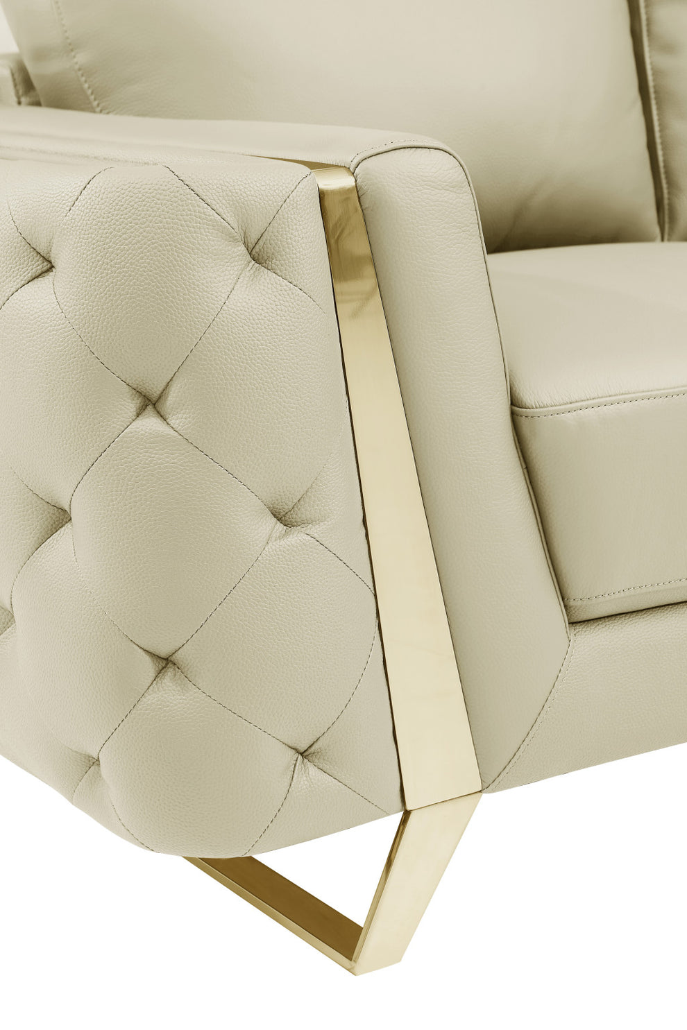 90" Beige Italian Leather And Gold Sofa By Homeroots | Sofas | Modishstore - 7