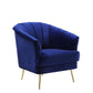 31" Blue Velvet And Gold Striped Barrel Chair By Homeroots | Armchairs | Modishstore