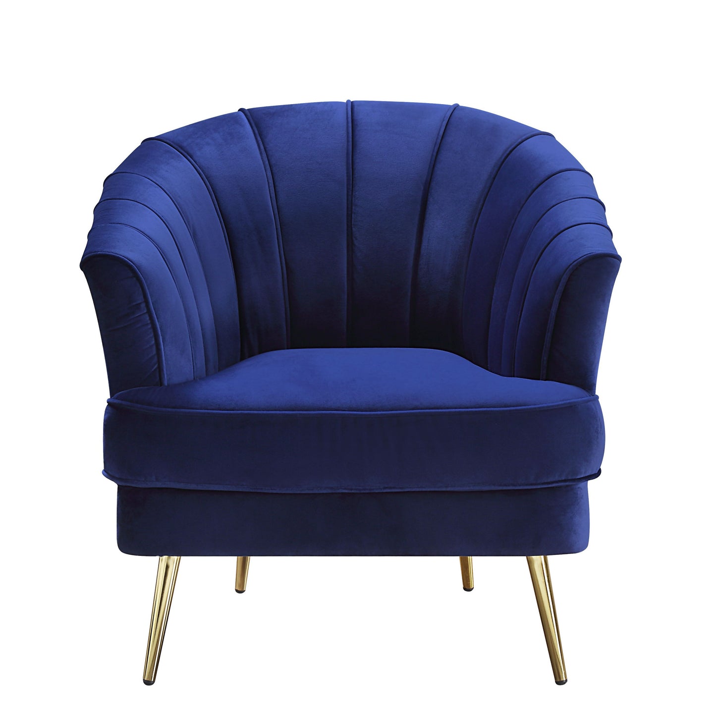 31" Blue Velvet And Gold Striped Barrel Chair By Homeroots | Armchairs | Modishstore - 2