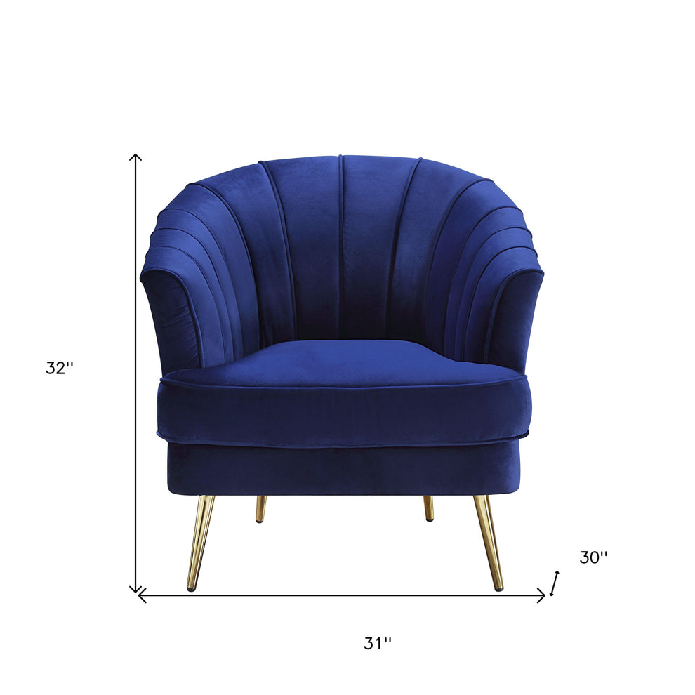 31" Blue Velvet And Gold Striped Barrel Chair By Homeroots | Armchairs | Modishstore - 5