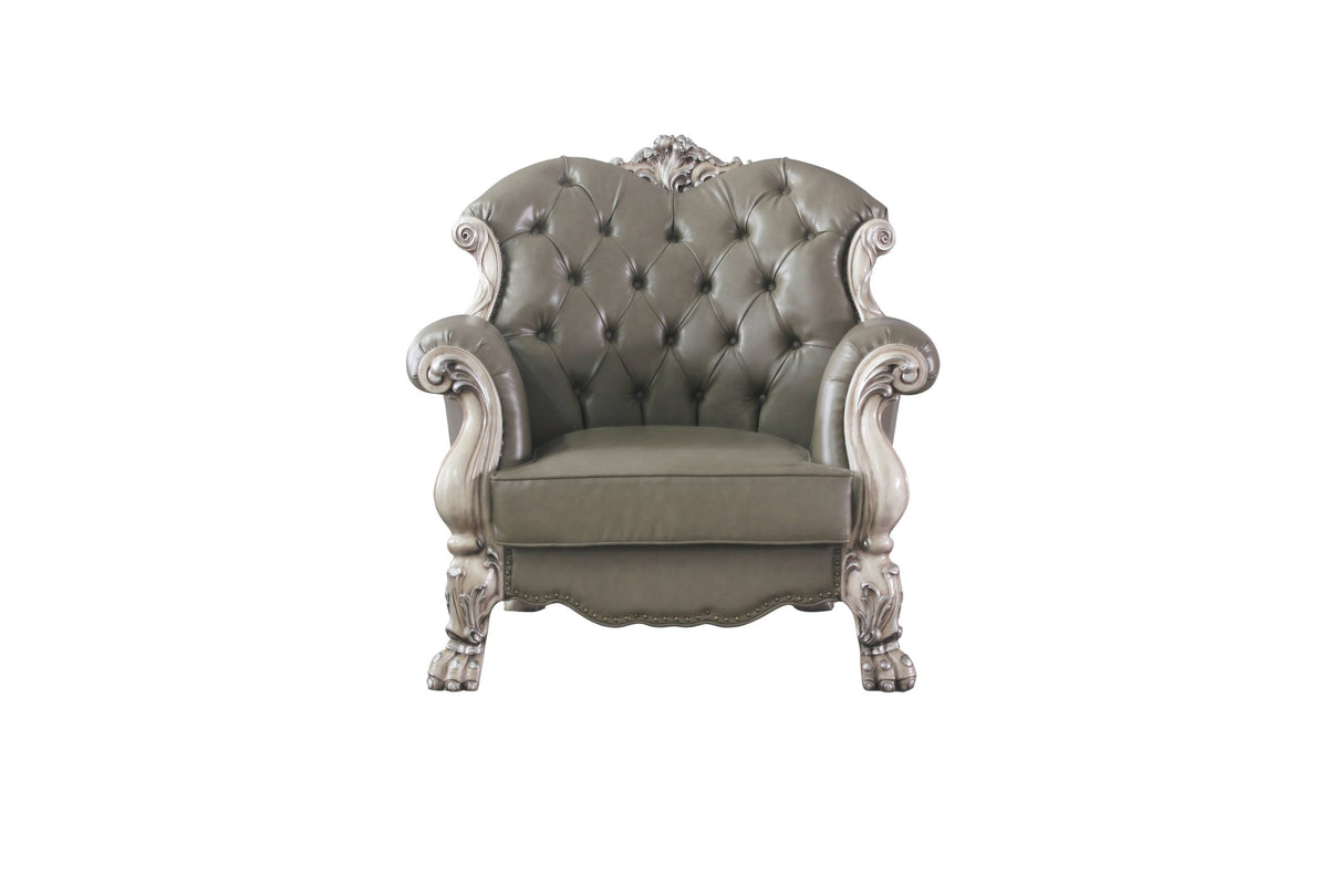 45" Bone White Faux Leather And Vintage Bone White Arm Chair By Homeroots | Armchairs | Modishstore