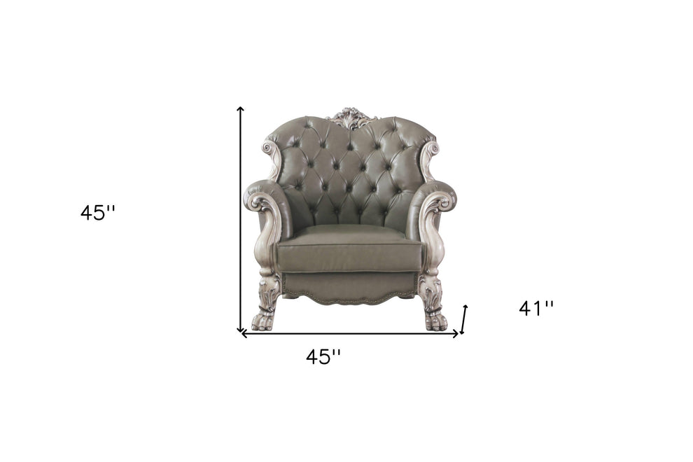 45" Bone White Faux Leather And Vintage Bone White Arm Chair By Homeroots | Armchairs | Modishstore - 6