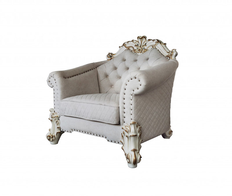 43" Two Tone Ivory Fabric And Antique Pearl Striped Arm Chair By Homeroots | Armchairs | Modishstore