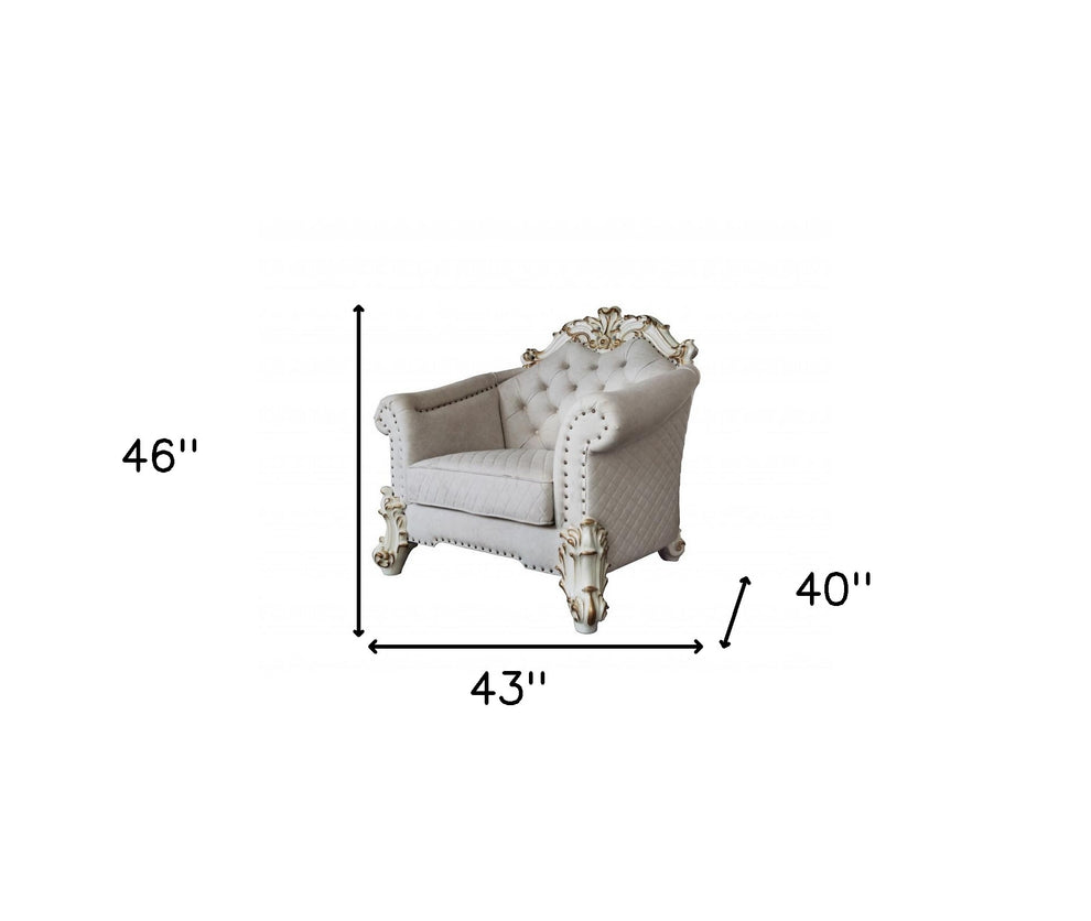 43" Two Tone Ivory Fabric And Antique Pearl Striped Arm Chair By Homeroots | Armchairs | Modishstore - 5