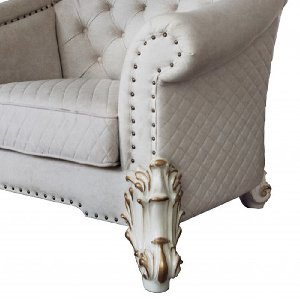 43" Two Tone Ivory Fabric And Antique Pearl Striped Arm Chair By Homeroots | Armchairs | Modishstore - 3