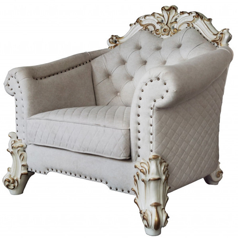 43" Two Tone Ivory Fabric And Antique Pearl Striped Arm Chair By Homeroots | Armchairs | Modishstore - 4