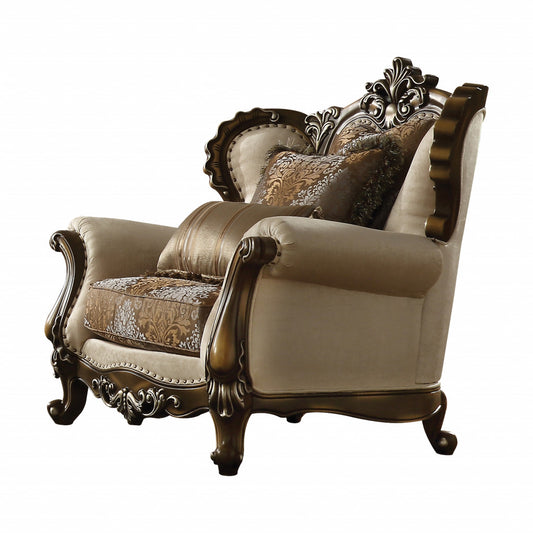 49" Tan And Brown Fabric Floral Tufted Wingback Chair By Homeroots | Armchairs | Modishstore