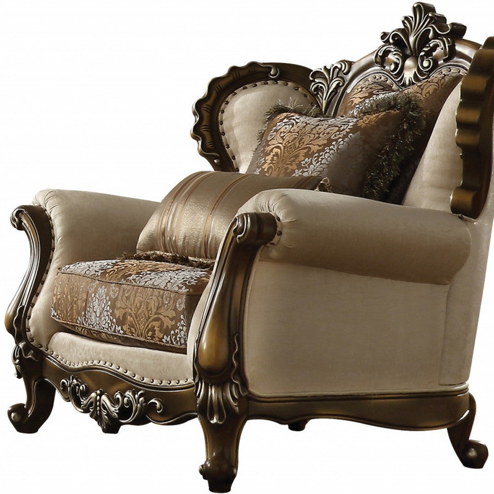 49" Tan And Brown Fabric Floral Tufted Wingback Chair By Homeroots | Armchairs | Modishstore - 4