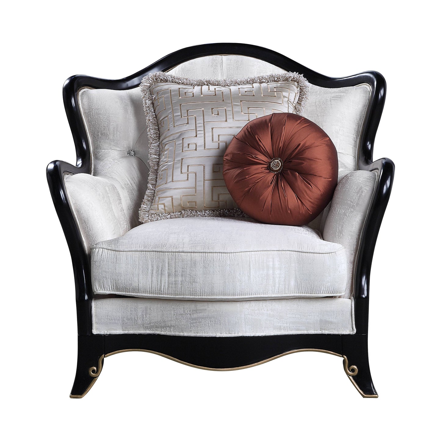 43" Beige Fabric And Black Tufted Arm Chair By Homeroots | Armchairs | Modishstore
