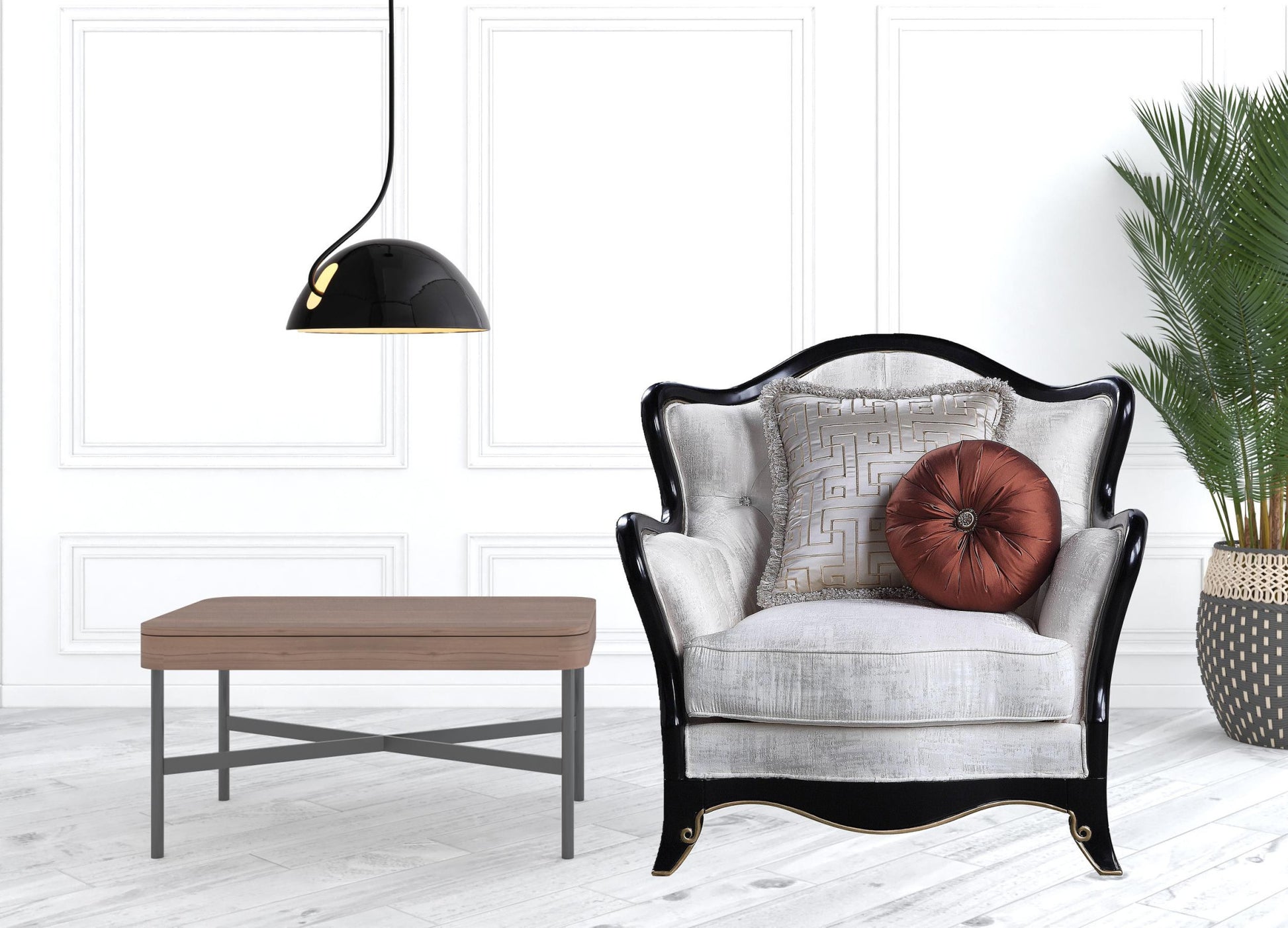 43" Beige Fabric And Black Tufted Arm Chair By Homeroots | Armchairs | Modishstore - 3