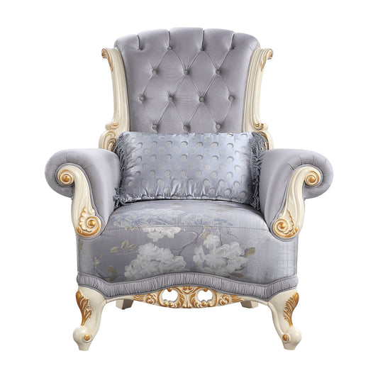 41" Gray Fabric And Black Floral Tufted Arm Chair By Homeroots