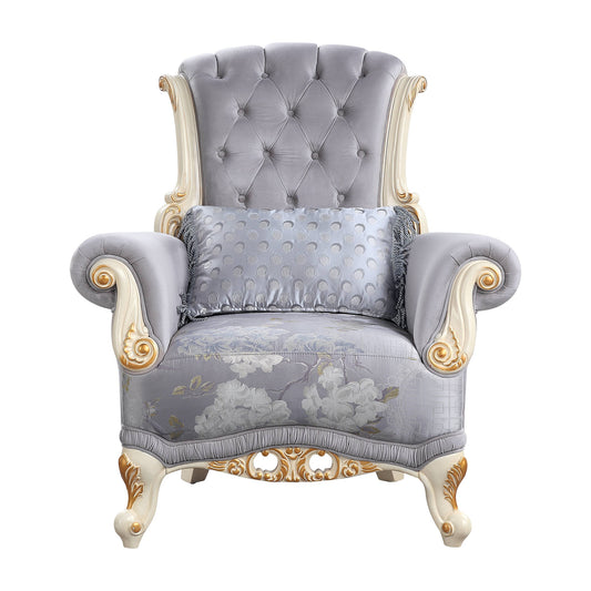 41" Gray Fabric And Black Floral Tufted Arm Chair By Homeroots | Armchairs | Modishstore