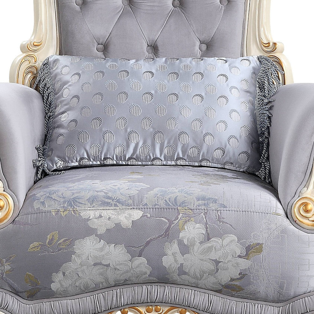 41" Gray Fabric And Black Floral Tufted Arm Chair By Homeroots | Armchairs | Modishstore - 3