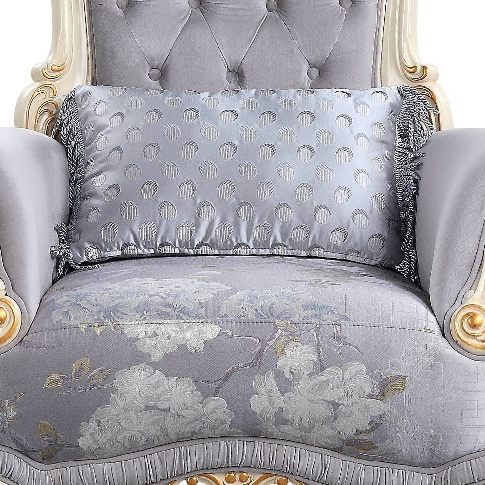 41" Gray Fabric And Black Floral Tufted Arm Chair By Homeroots | Armchairs | Modishstore - 3